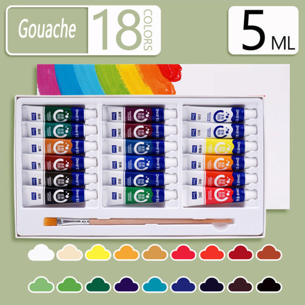 Sæt Vandfarve Tube Rig Pigment Ikke-Blegning til Børn Voksne 0,17oz 18 farver - Vandfarve
