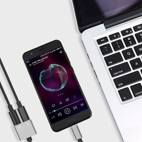 2-i-1 Type-C till 3,5 mm hörlursadapter/kontakt Laddare, hörlurar Aux Audio & Laddningsadapter Silver