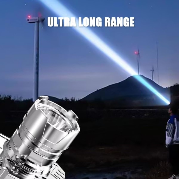 Bärbar 3-i-1 utomhus strålkastare, multifunktionell Stark LED Nattfiske Långdistansladdningsstrålkastare Campinglampa Litiumbatteridetektering