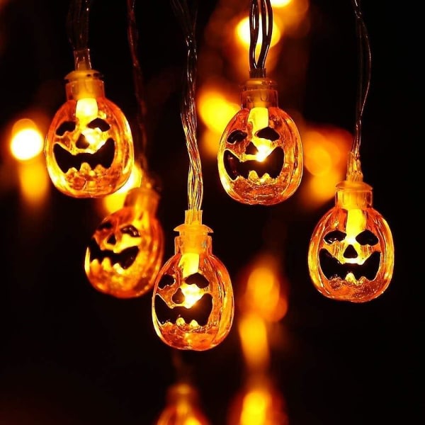 Halloween dekorasjon, 20 LED batteridrevne oransje pumpa girland utendørs lysslingor for Halloween dekorasjon