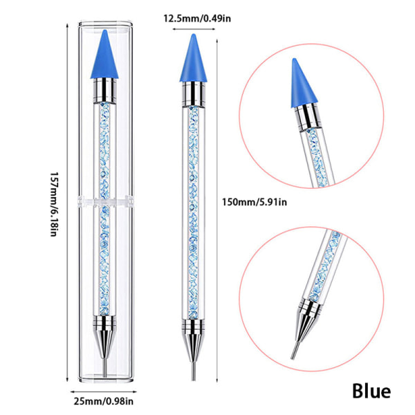 1:a dubbelsidiga prickpenna strass plockare vaxpenna nagelkonst blå en storlek Blue one size