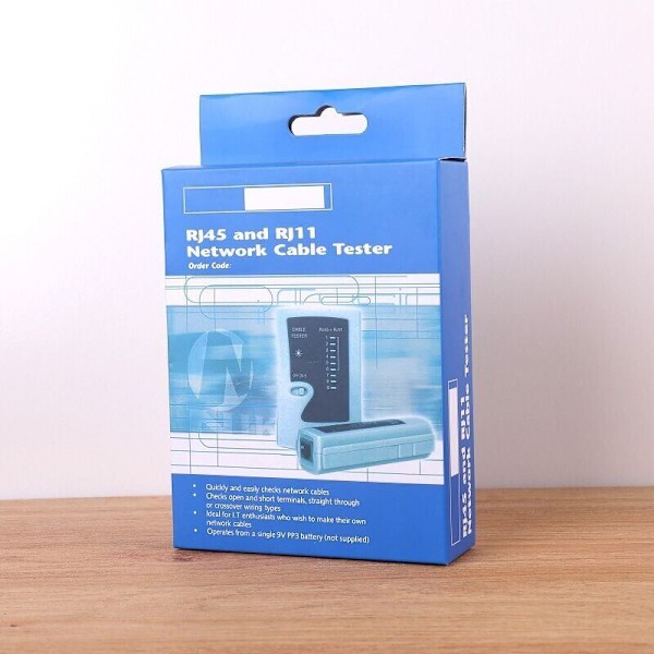 1 stk. Svart Nettverkskabeltester RJ11 RJ12 RJ45 Nettverkskabeltester ISDN Patch Kabeltester