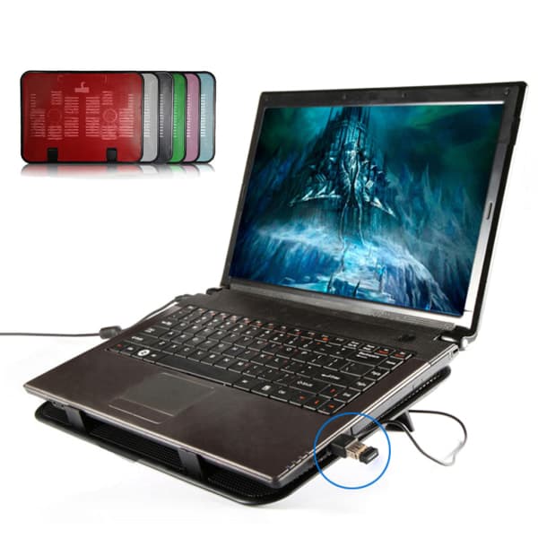 Metalpanel Dobbeltblæser Notebook Køler Høj Hastighed Støjsvag Laptop Køleplade Slank Stativholder til 14 Tommer PC Computer Sort