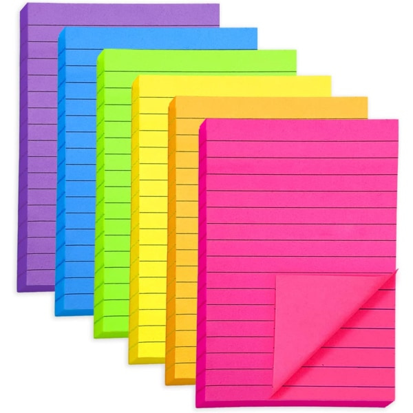 6 lyse farver Sticky Tabs, 50 ark pr. pakke, Sticky Notes Sæt Super Sticky, Velegnet til kontor, hjem, studerende og møder.