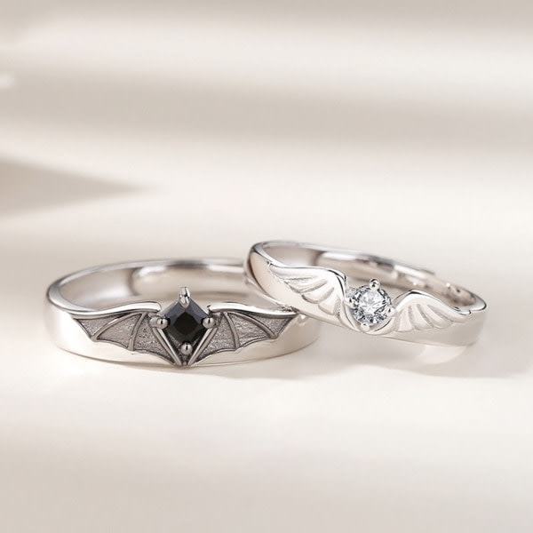 2st Demon & Angel Finger Ring Matchande Par Vänskap Öppna Justerbara Ringar Set Minimalistiska Förlovningssmycken