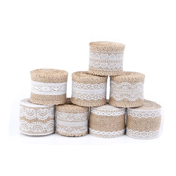 2Meter/Rulle Jute Burlap Hessian Lace Band Hvid Spids Kant Hvid 1stk White 1pc