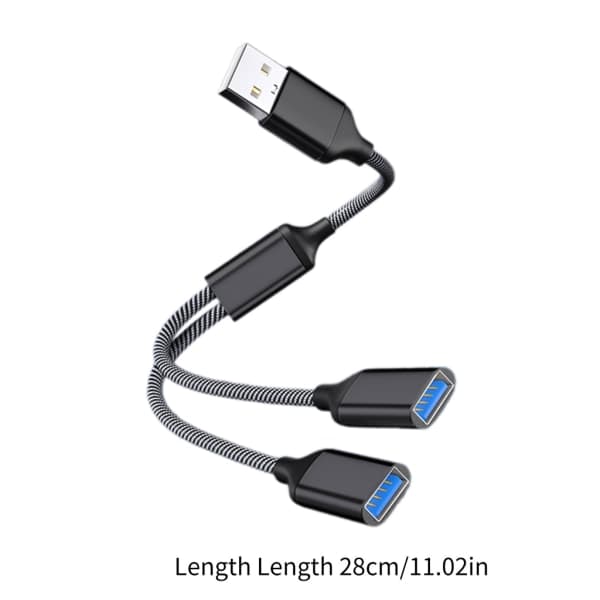 USB Splitter Kabel USB Hub Strømudvidelsesadapterkabel 28cm/11.02in Sølv