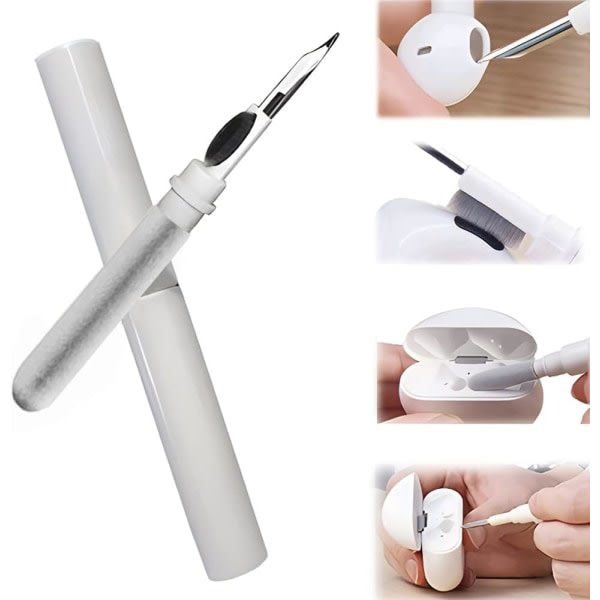 Earbud Cleaning Kit, Cleaning Kit Pennform med mjuk borste Case Tillbehörsverktyg (vit)