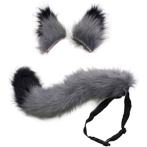 Svanskitt med öron, Lång Rävsvans Cosplay Fuskpäls Räv Vargsvans Set med Öron och Ringkrage för Barn Flickor Pojkar Tonåringar Dam Fest