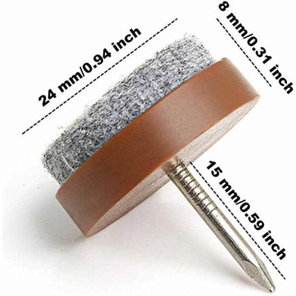 50 stk. spikerfester stolputer 24 mm filt stolputer for møbelbenbeskyttere brun