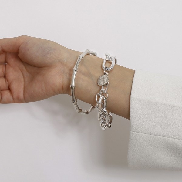 1Set Punk Guld Färg Armband för Kvinnor Trendiga Metall Armband Je 05 One Size 5 one size