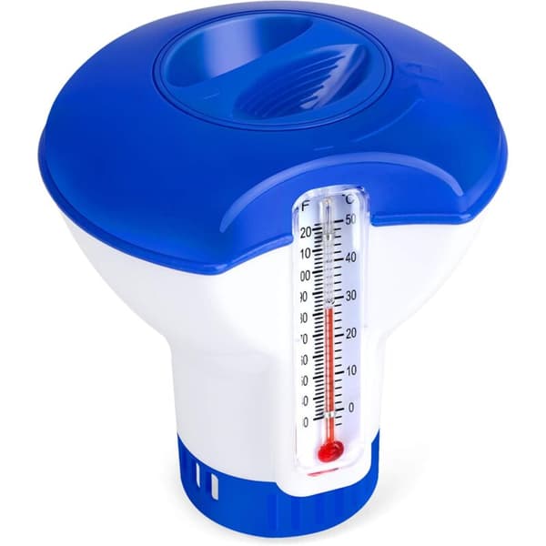 Flydende pooldispenser med termometer, automatisk dispenser, flydende spa-diffuser, dispenser til pool, dam, spa