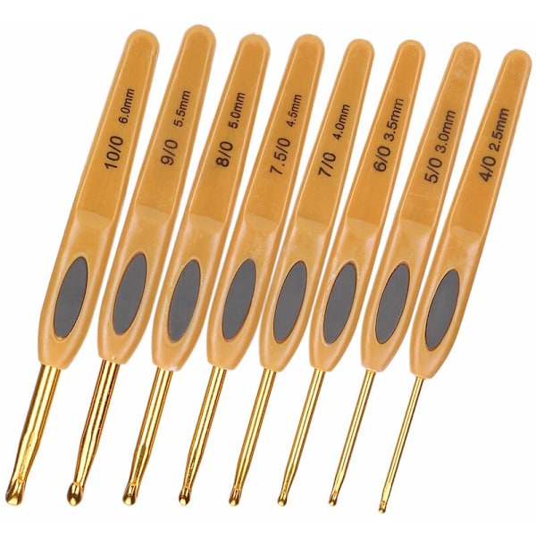 Clover Strikkepinner Sett - 8 stk Ergonomisk Aluminium, Brunt Plasthåndtak