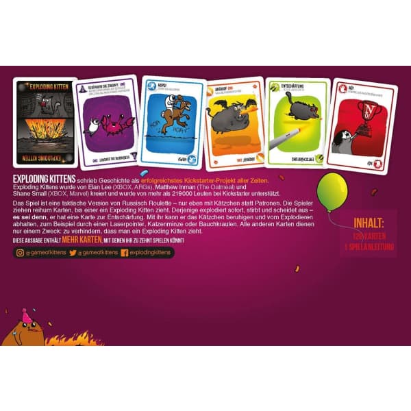 ASMODEE | Exploding Kittens – Partypakke | 1 x grunnsett + utvidelse | Festspill | Kortspill | 2-10 spillere
