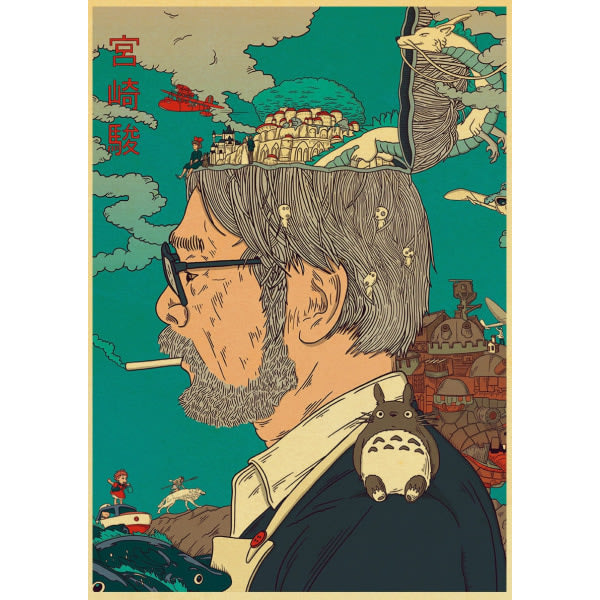 Anime-kokoelma Miyazaki Hayao/Patlabor/Totoro Retro Kraftpaperi Poster Olohuoneen Baarin Dekoratiivinen Tarra Seinämaalaus 30x21 cm Q03326