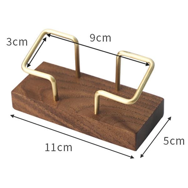 Visitkortholder Stativ Træbase med Messing Display Clips til Kontorbord Disk Valnød Farve 11 x 5 cm