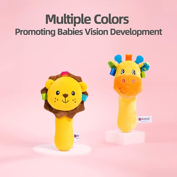 Tecknade baby Squeaker Sticks, plyschdjurleksak för 0 3 6 9 månader, mjuk fylld shaker skallra för småbarn Flickor och pojkar (elefant)