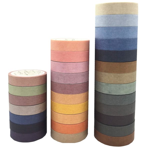 30 ruller Washi Tape Set Farget maskeringstape Pakke Dekorative tynne teiper Barn og gaver Advarsel (naturfarge 9 mm)