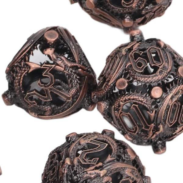 7 st Ihåliga Tärningar Set Koppar Bärbar Balanserad Rullande Graverad Metall Polyhedral Tärning Set För Brädspel Antik Koppar