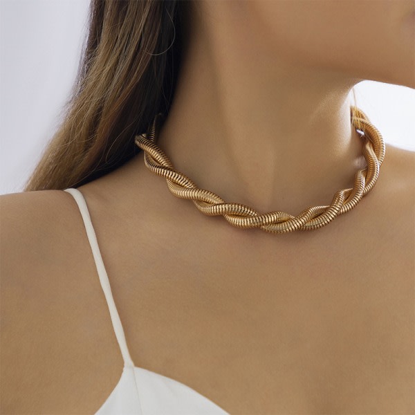 Punk Twisted Rope Chain Halsband for kvinner Cuban Chunky Chain Gold