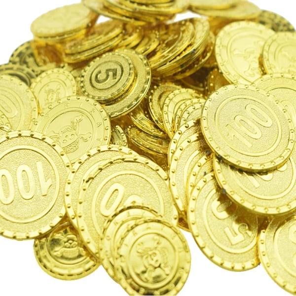 100 st Plast Guld Skattmynt Kapten Piratmynt Baby Barn Rekvisita Dekorationsleksaker för Pojkar Ljusgrå