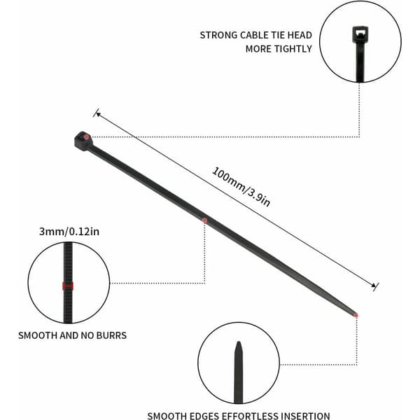 100 stk. Kabelbindere 100x3mm, Nylon Kabelbindere, Justerbare Havekabelbindere Sort