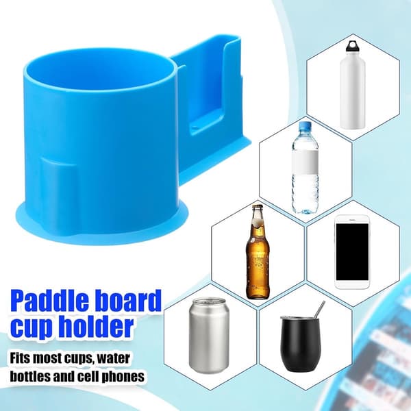 2-i-1 kopholder til paddleboard med telefonholder, 6 PVC D-ring-lapper og 2,5 meter elastisk bungee-snor, blå kopholder til paddleboards, kajakker, surfbrætter