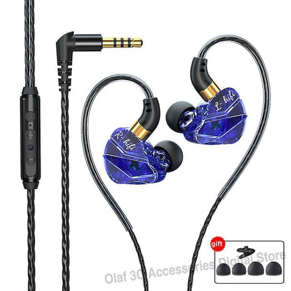 3,5 mm L-formad böjkontakt Trådbundna hörlurar Hifi Bass Hörlurar In-ear Headset Gamer Handsfree hörlurar för Xiaomi Hu Samsung Blå Blue