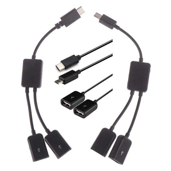 Micro USB/Typ C till Dual Port HUB-kabel Y-delare för surfplatta P B