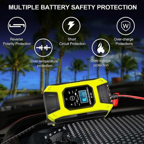 7A 12V Smart Hurtig Bærbar LCD Batterioplader til Bil Motorcykel Auto Gul