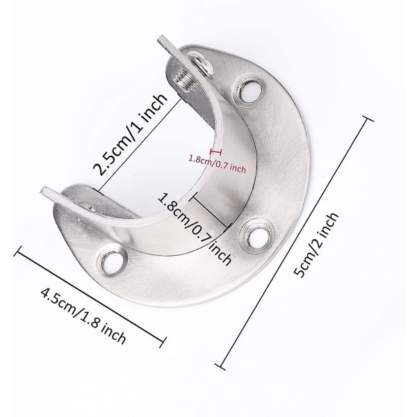 Garderobstångsbeslag i rostfritt stål, 4 st U-formade gardinstångsbeslag, med skruvar (25 mm)