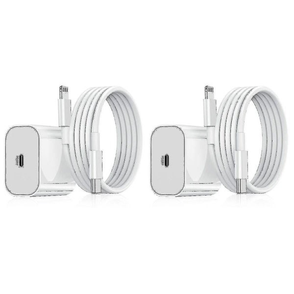 2-pakning iPhone-lader Hurtigladeradapter + kabel 20w Usb-c Hvit 2-pakning
