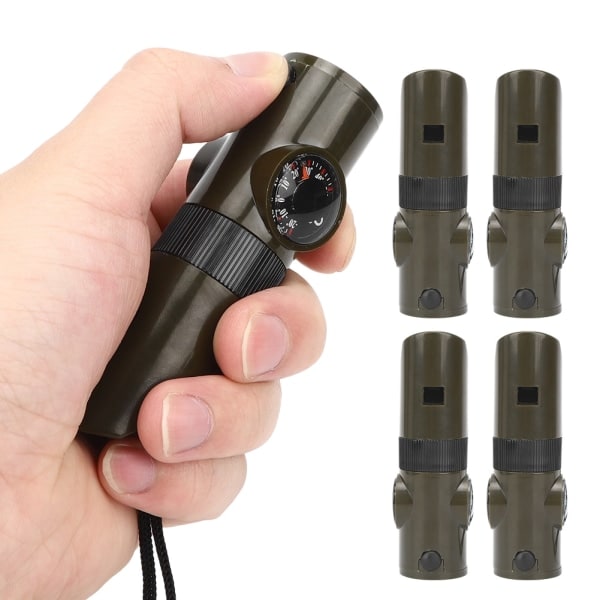 7 i 1 4-pack ABS Militärgrön Lätt Praktisk Camping Överlevnads Multifunktionsvissla