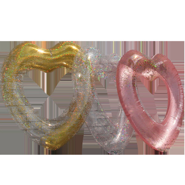 Uppblåsbar paljett Hjärtform Simning Floats Simring Summer Out Pool leksak Sequin love