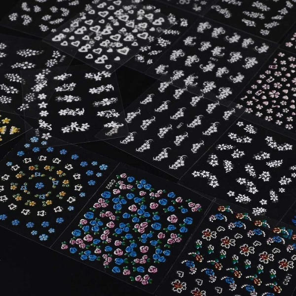 30st parti, blandade färger, blommönster, 3D-nagelklistermärken, modifierade naglar, nail art , svart + vit + färg