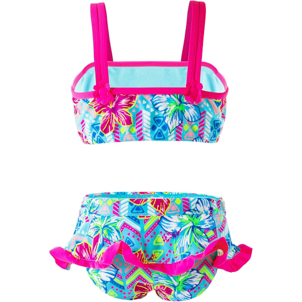 Todelt bikinisett, flamingo-ruffle badedrakt, sommerstrandsportsklær for småbarn Flowers 5-6 years