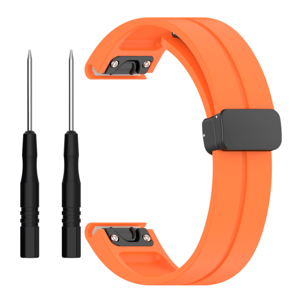 Passer til Garmin Fenix7x klokkerem Fenix7 6 5 hurtigutløsende magnetisk foldespenne 26mm Orange-Silver Buckle