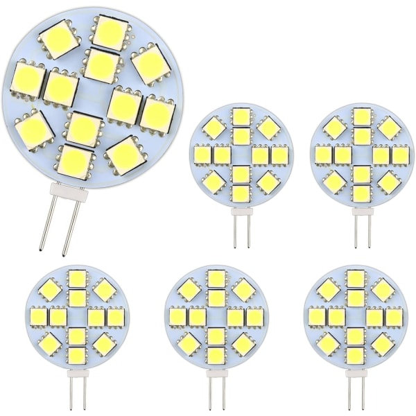 G4 LED-pære 2W, AC/DC12-24V, 200LM Cool White 6000K, 12x 5050SMD, 20w Halogenækvivalent, Ikke-dæmpbar, G4 Runde LED-pære, 6-pakning