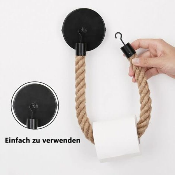 Vessapaperiteline, pyyhepidike hamppuköydelle kylpyhuoneeseen ja keittiöön, vessapaperiteline, WC-paperiteline (musta)