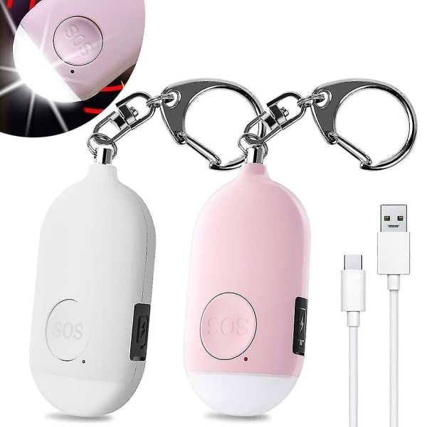 2-pack 130 Db Personligt Nödlarm, Uppladdningsbart Säkerhetslarm Med LED Ficklampa, Inbrottslarm, För Kvinnor Barn Äldre Äventyrare - Pin