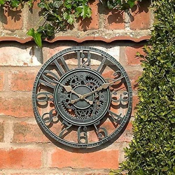 Utendørs veggklokke Stor 30cm Vintage Hollow Gear Skifer-effekt