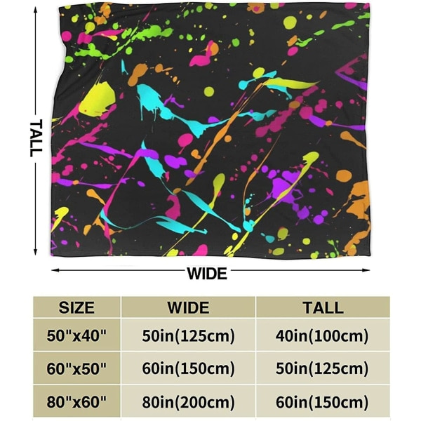 Glødende i mørket Splatter Neon Kast Teppe, Alle Sesonger Lettvekt Myk Varm Micro Fleece Teppe For Stue-o444 50x40in 125x100cm