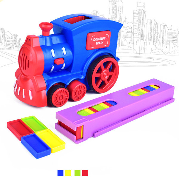 Tegneserie Dominos tog med simulert lyd og lys for småbarn interaksjon blokk for kreativ stabling av leketøy stimulering Fu mørk blå