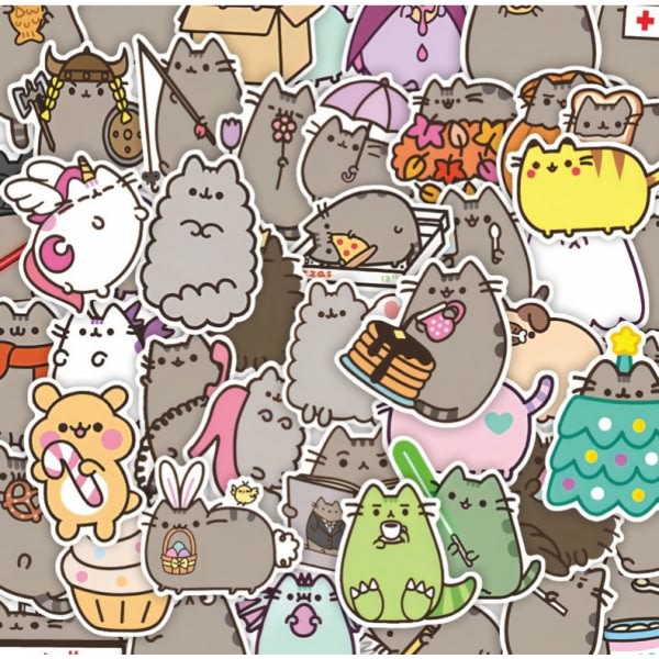 50 söta tecknade Fat Cat-klistermärken Vattentät resväska Mobiltelefon