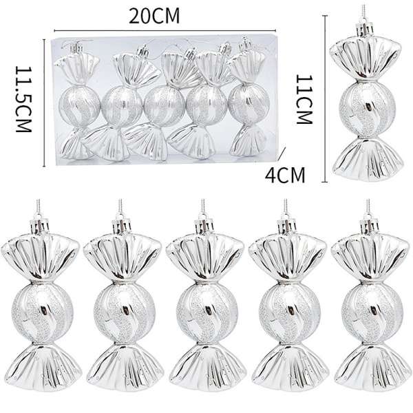 5 kpl joulukoristeita Punainen karkkikoriste Xmas Tree H Hopea yksi koko Silver one size
