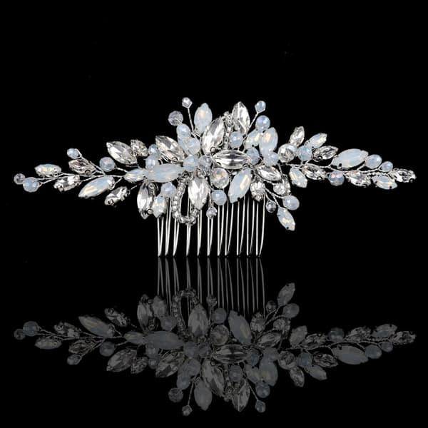 Bröllop Hårkam Silver Strass Opal Kristall Vintage