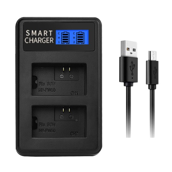 Smal batteri LCD Micro USB-laddare - Pålitligt laddningstillbehör för 6000, 5000, 5100, ILCE6000, batteriladdningsbas