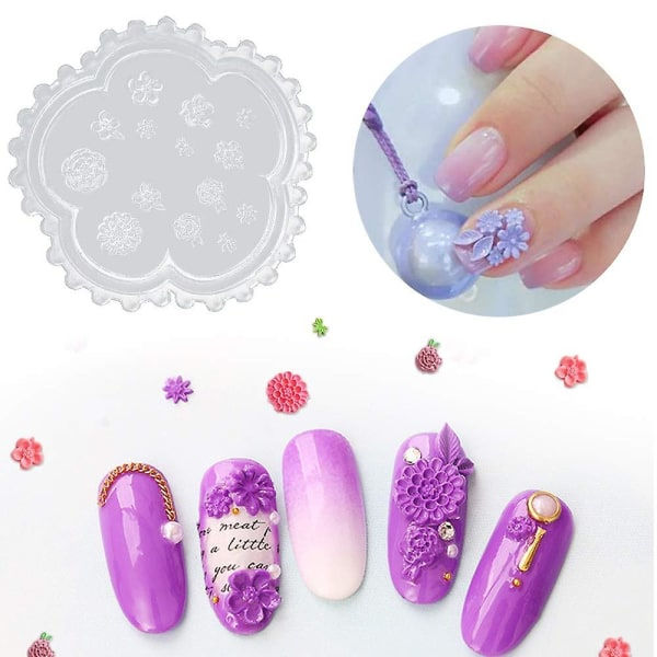 5 stk Blomster 3d Silikon Nail Art Form, kompatibel med Nail Diy-dekorationsværktøj, Nails Art Carving Form