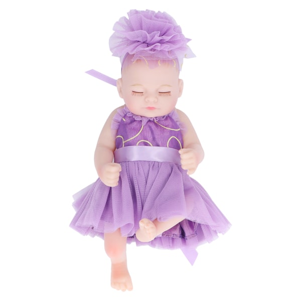 10 tommer nyfødt genfødt dukke blød silikone naturtro sovende babydukkelegetøj med smukt kjolelilla tøj