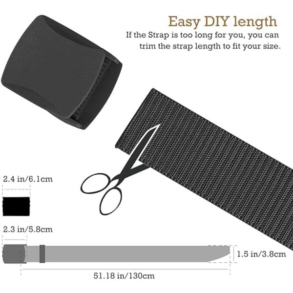Nylon, Militär Taktisk Andningsbälte för Män, Snabb Passage Genom Flygplatssäkerheten, Metallspänne+Plastspänne, Bälteslängd 51,18 Tum (130 Cm)